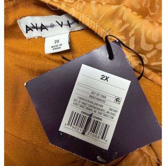 Ava & Viv Wrap Dress Womens 2X Rust Jacquard Animal Print Tie Waist Midi New - Picture 6 of 8